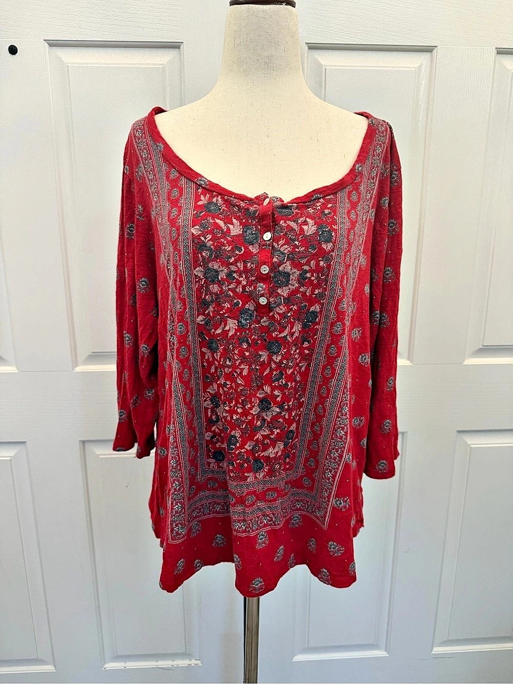 Lucky Brand Floral Tunic in Red & Gray Size XL 1X